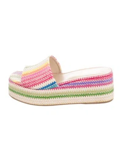 Pre-owned Larroude Raffia Striped Slides In Pink