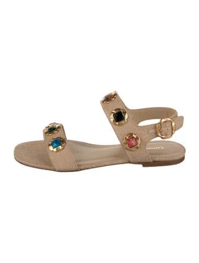 Pre-owned Larroude Raffia Studded Accents Sandals In Neutral
