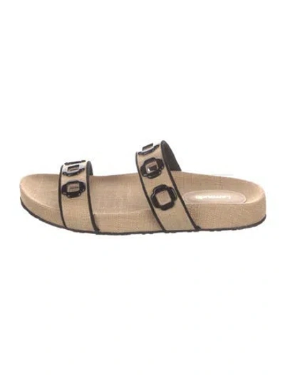 Pre-owned Larroude Raffia Studded Accents Slides In Neutral
