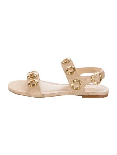Pre-owned Larroude Raffia Studded Accents Slingback Sandals In Neutral