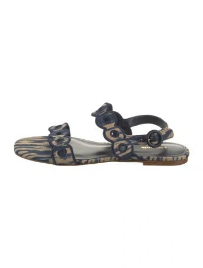 Pre-owned Larroude Raffia Tie-dye Print Slingback Sandals In Neutral