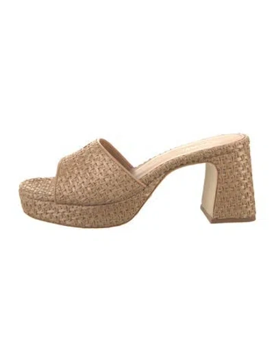 Pre-owned Larroude Raffia Tweed Pattern Slides In Neutrals