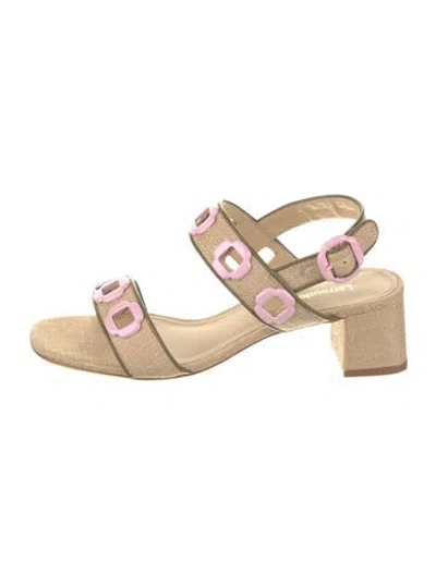 Pre-owned Larroude Raffia Tweed Pattern Slingback Sandals In Neutral
