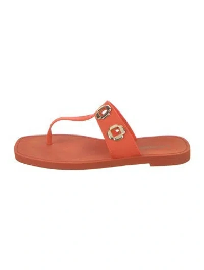 Pre-owned Larroude Rubber Eyelet Trim Flip Flops In Orange