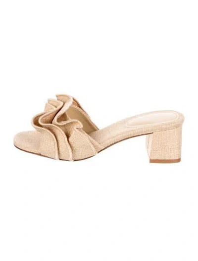 Pre-owned Larroude Ruffle Embellishment Slides In Neutral