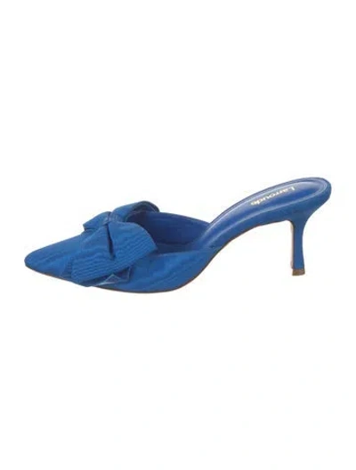 Pre-owned Larroude Satin Bow Accents Mules In Blue