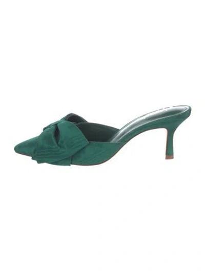 Pre-owned Larroude Satin Bow Accents Mules In Green