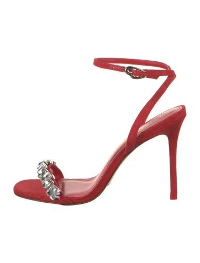 Pre-owned Larroude Satin Crystal Embellishments Sandals In Red