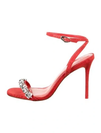 Pre-owned Larroude Satin Crystal Embellishments Sandals In Red