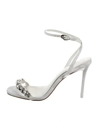 Pre-owned Larroude Satin Crystal Embellishments Sandals In Silver