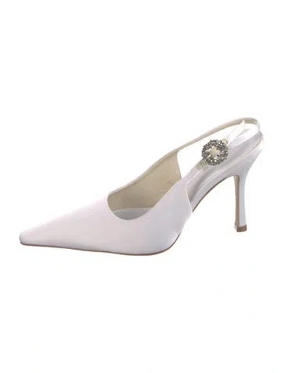 Pre-owned Larroude Satin Crystal Embellishments Slingback Pumps In White