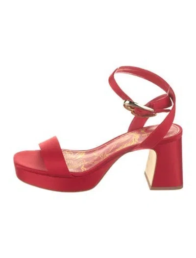 Pre-owned Larroude Satin Leather Trim Embellishment Sandals In Red
