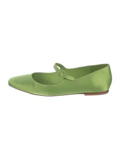 Pre-owned Larroude Satin Mary Jane Flats In Green