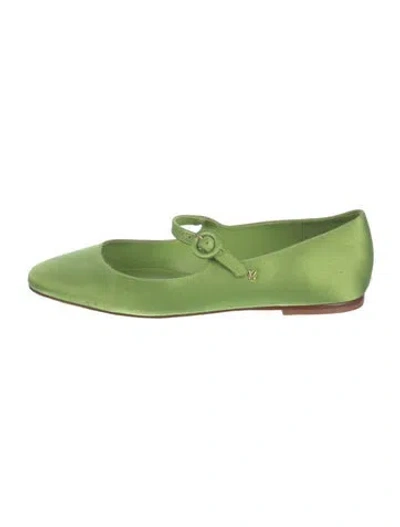 Pre-owned Larroude Satin Mary Jane Flats In Green