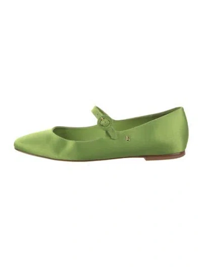 Pre-owned Larroude Satin Mary Jane Flats In Green
