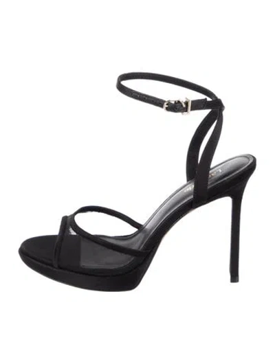 Pre-owned Larroude Satin Mesh Accents Sandals In Black/metallic