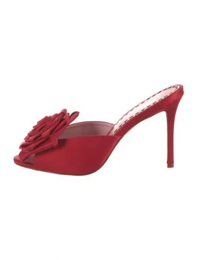 Pre-owned Larroude Satin Mules In Red