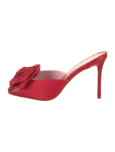 Pre-owned Larroude Satin Pleated Accents Slides In Red