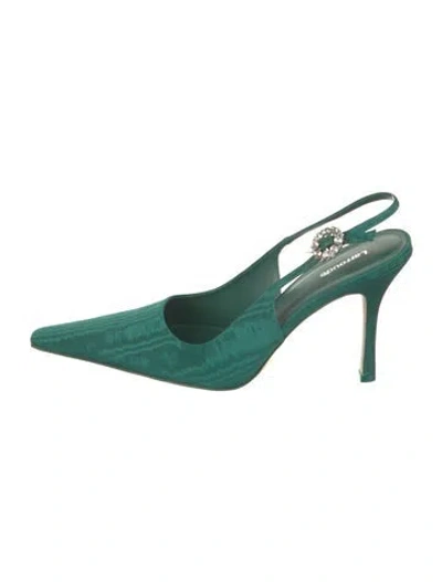 Pre-owned Larroude Satin Printed Slingback Pumps W/ Tags In Green