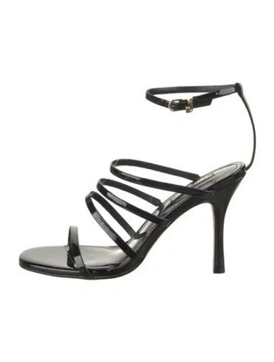 Pre-owned Larroude Satin Sandals In Black