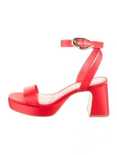 Pre-owned Larroude Satin Sandals In Red