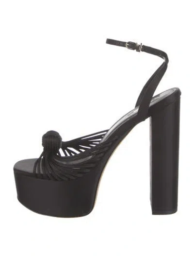 Pre-owned Larroude Satin Slingback Sandals In Black