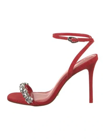 Pre-owned Larroude Satin Slingback Sandals In Red