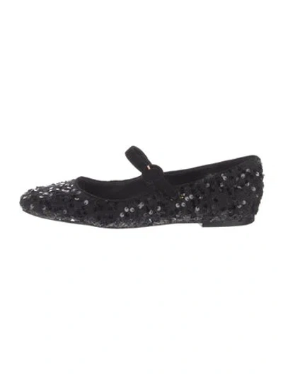 Pre-owned Larroude Sequins Floral Print Mary Jane Flats In Black