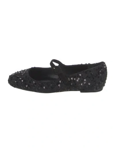 Pre-owned Larroude Sequins Mary Jane Flats In Black