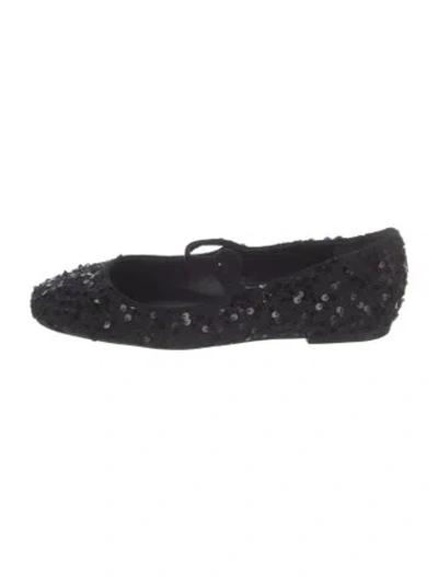 Pre-owned Larroude Sequins Patterned Mary Jane Flats In Black/blue