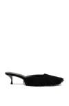 Larroude Sienna Suede Fringe Kitten Mules In Black