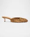 Larroude Sienna Suede Fringe Kitten Mules In Tobacco