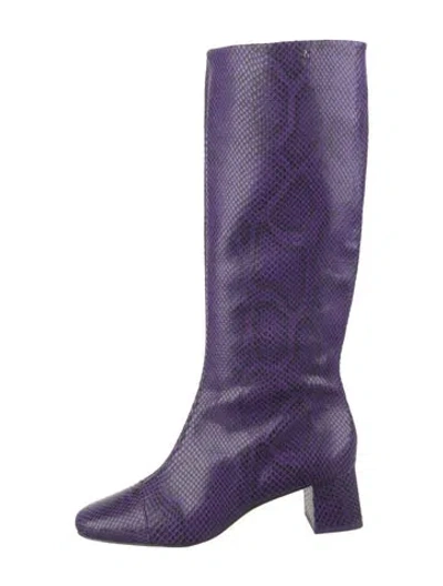 Pre-owned Larroude Snakeskin Animal Print Boots In Purple