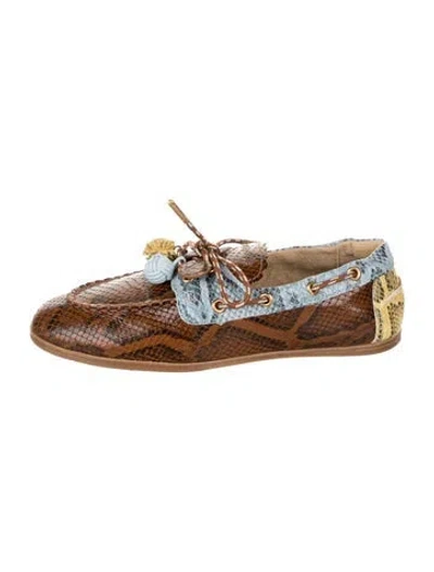 Pre-owned Larroude Snakeskin Animal Print Loafers In Brown
