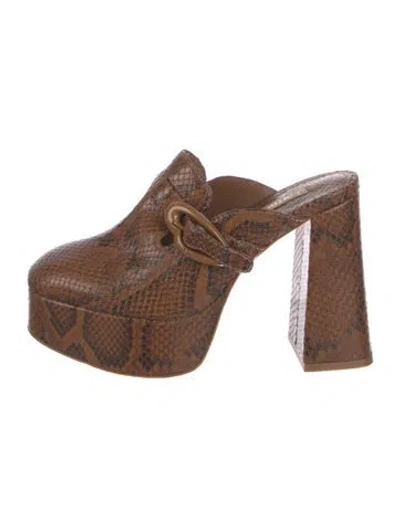 Pre-owned Larroude Snakeskin Animal Print Mules In Brown