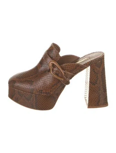 Pre-owned Larroude Snakeskin Animal Print Mules In Brown