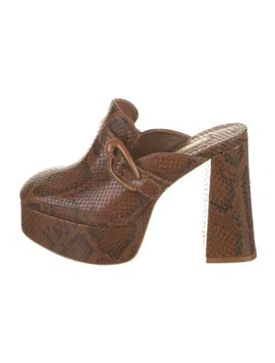 Pre-owned Larroude Snakeskin Animal Print Mules In Brown