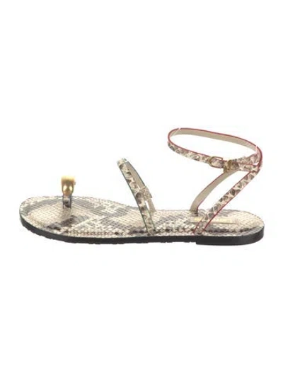 Pre-owned Larroude Snakeskin Animal Print Slingback Sandals In Neutral