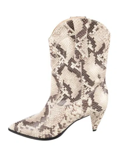 Pre-owned Larroude Snakeskin Animal Print Western Boots In Neutrals