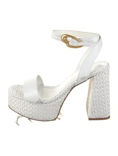 Pre-owned Larroude Straw Animal Print Slingback Sandals In White