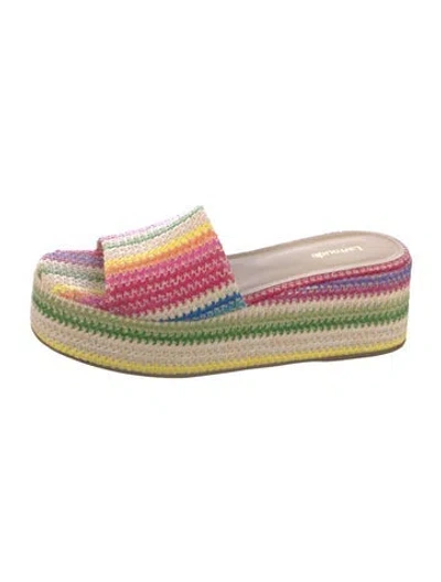 Pre-owned Larroude Straw Colorblock Pattern Espadrilles In Pink