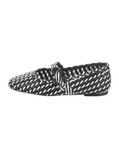 Pre-owned Larroude Straw Colorblock Pattern Flats In Black