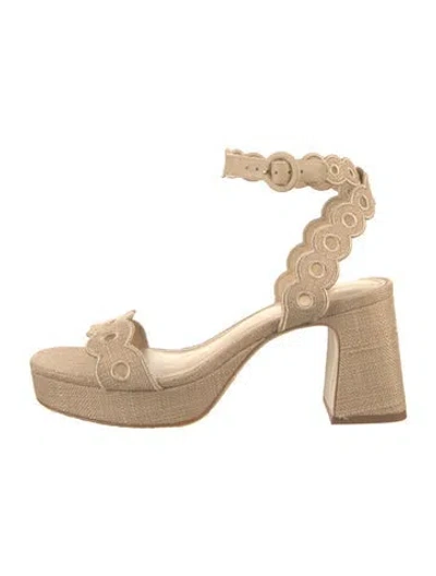 Pre-owned Larroude Straw Embroidered Accent Sandals In Neutrals