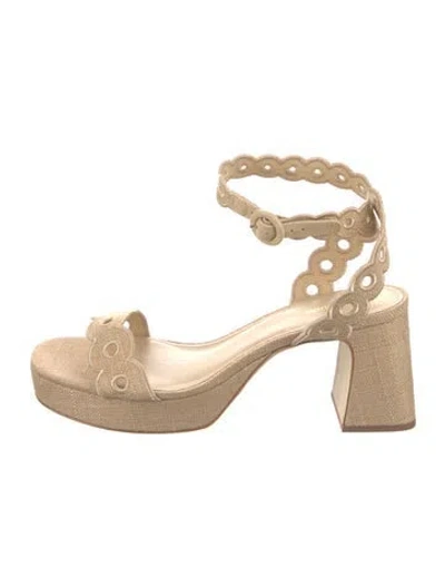 Pre-owned Larroude Straw Eyelet Trim Sandals In Neutrals