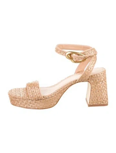 Pre-owned Larroude Straw Leather Trim Embellishment Sandals In Brown