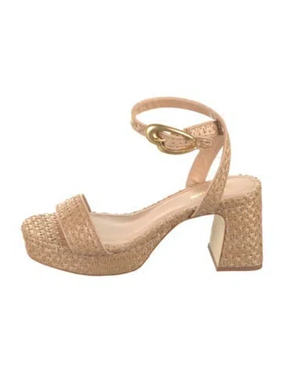 Pre-owned Larroude Straw Leather Trim Embellishment Sandals In Neutral
