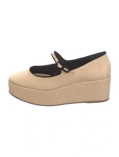 Pre-owned Larroude Straw Mary Jane Flats W/ Tags In Neutrals