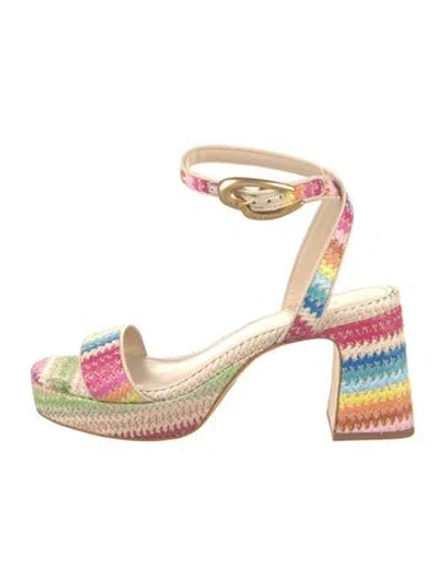Pre-owned Larroude Straw Patterned Sandals In Neutral