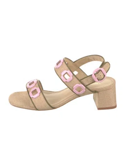 Pre-owned Larroude Straw Printed Slingback Sandals In Neutral