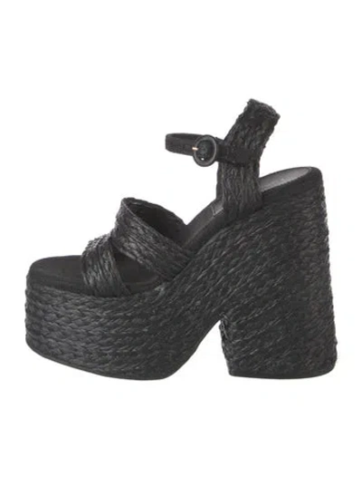 Pre-owned Larroude Straw Sandals In Black